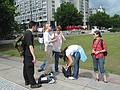 Schoolmates discussing at Hyde Park Corner