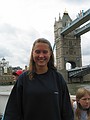 Pavla at the boat with the Tower Bridge behind