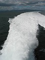 Stream behind a ferry in the Irish sea